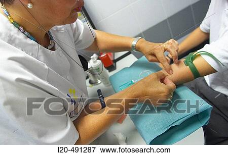 Stock Photo - Blood extraction, clinical tests. Hospital Universitario Gran Canaria Doctor Negrin, Las Palmas de Gran Canaria. Canary Islands, Spain. Fotosearch