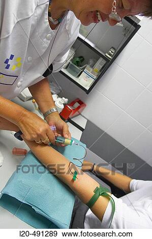 Stock Photo - Blood extraction, clinical tests. Hospital Universitario Gran Canaria Doctor Negrin, Las Palmas de Gran Canaria. Canary Islands, Spain. Fotosearch