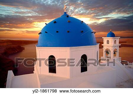 Blue Domed church of Imerovigli, Santorini, Greece View Large Photo Image Stock Photo - Blue Domed church of Imerovigli, Santorini, Greece. Fotosearch