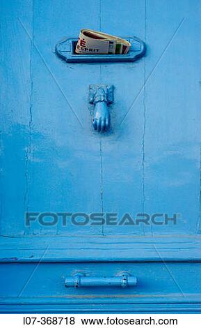 Blue door with letter drop and knocker. Cassis. France View Large Photo Image Stock Photo - Blue door with letter drop and knocker. Cassis. France. Fotosearch