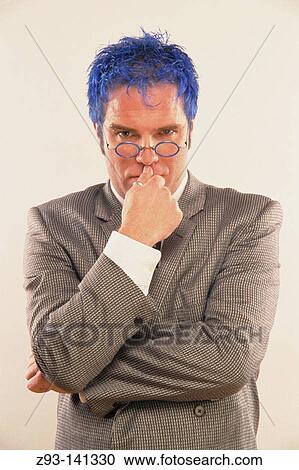 Blue-haired businessman View Large Photo Image Stock Image - Blue-haired businessman. Fotosearch