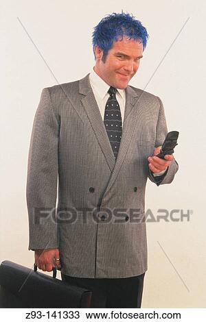 Blue-haired businessman with cellular phone View Large Photo Image Stock Image - Blue-haired businessman with cellular phone. Fotosearch