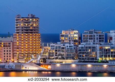 Picture - Blue hour in Sliema, Malta.. Fotosearch