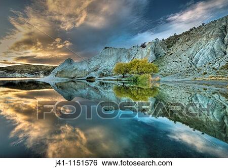 Blue Lake reflection, autumn dawn, St Bathan? s, Central Otago View Large Photo Image Stock Photograph - Blue Lake reflection, autumn dawn, St Bathan? s, Central Otago. Fotosearch