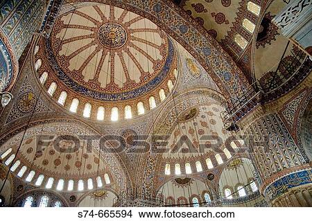 Picture - Blue Mosque, interior. Istanbul. Turkey.. Fotosearch
