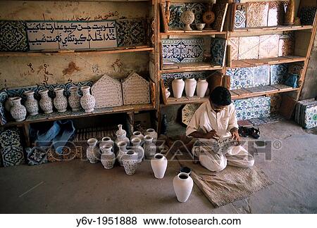 Blue pottery workshop. Sind province, Pakistan. View Large Photo Image Stock Photo - Blue pottery workshop. Sind province, Pakistan.. Fotosearch
