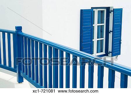 Blue Railing and Window, Mediterranean Villa, Mykonos Town, Mykonos, Cyclades Islands, Greece View Large Photo Image Stock Image - Blue Railing and Window, Mediterranean Villa, Mykonos Town, Mykonos, Cyclades Islands, Greece. Fotosearch