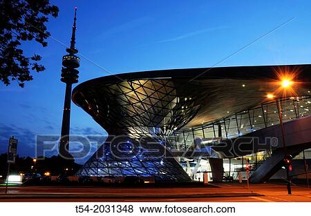 Stock Photo - BMW Welt in Munich during twilight. Fotosearch