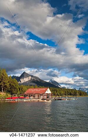 Boathouse at Maligne Lake in the Canadian Rocky Mountains, Jasper National Park, Alberta, Canada View Large Photo Image Stock Photo - Boathouse at Maligne Lake in the Canadian Rocky Mountains, Jasper National Park, Alberta, Canada. Fotosearch
