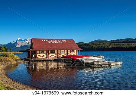 Boathouse at Maligne Lake in the Canadian Rocky Mountains, Jasper National Park, Alberta, Canada View Large Photo Image Stock Photo - Boathouse at Maligne Lake in the Canadian Rocky Mountains, Jasper National Park, Alberta, Canada. Fotosearch