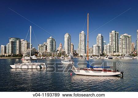 Boats in front of the skyline of Vancouver, British Columbia, Canada View Large Photo Image Stock Photo - Boats in front of the skyline of Vancouver, British Columbia, Canada. Fotosearch