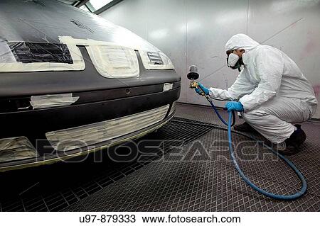Stock Image - body repair shop for cars, Hospitalet, Barcelona, Catalonia, Spain,. Fotosearch