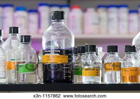 Stock Image - bottles in a laboratory. Fotosearch