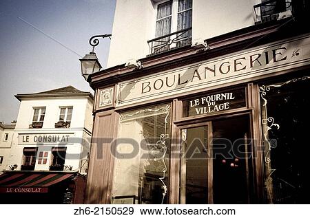 Boulangerie (bakery) and Le Consulat Restaurant, Montmartre, Paris, France. View Large Photo Image Stock Photo - Boulangerie (bakery) and Le Consulat Restaurant, Montmartre, Paris, France.. Fotosearch