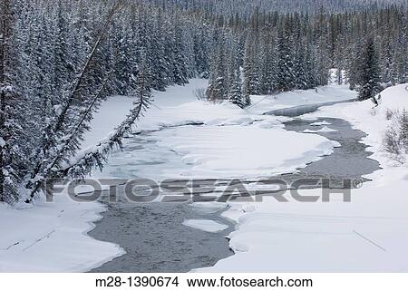 Bow River Valley in winter, Banff National Park Alberta Canada View Large Photo Image Picture - Bow River Valley in winter, Banff National Park Alberta Canada. Fotosearch