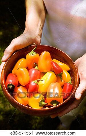 Stock Image - Bowl of colorful sweet peppers.. Fotosearch