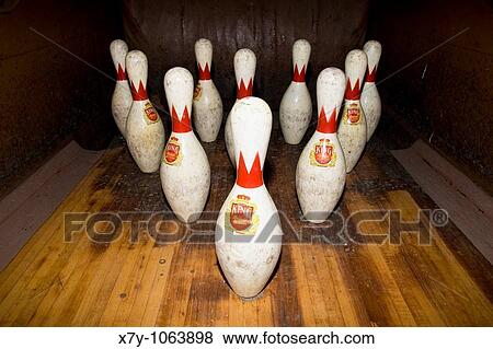 Stock Photo - Bowling in an old two-lane bowling alley in the Barrow Mansion, Jersey City, NJ. Fotosearch