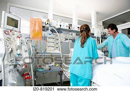 Stock Image - Box, Resuscitation unit. Hospital Universitario de Gran Canaria Doctor Negrin, Las Palmas de Gran Canaria. Canary Islands, Spain. Fotosearch