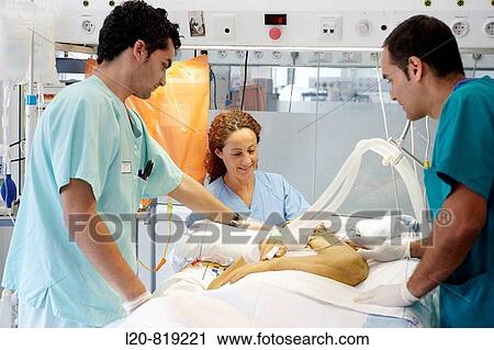 Stock Image - Box, Resuscitation unit. Hospital Universitario de Gran Canaria Doctor Negrin, Las Palmas de Gran Canaria. Canary Islands, Spain. Fotosearch
