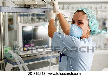 Stock Image - Box, Resuscitation unit. Hospital Universitario de Gran Canaria Doctor Negrin, Las Palmas de Gran Canaria. Canary Islands, Spain. Fotosearch