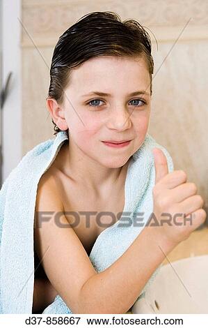 Boy after his bath satisfied View Large Photo Image Stock Photo - Boy after his bath satisfied. Fotosearch