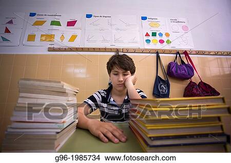 Picture - Boy bored at the school.. Fotosearch