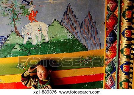 Stock Photograph - Boy in Se Gher monastery, Aba, Sichuan, China. Fotosearch