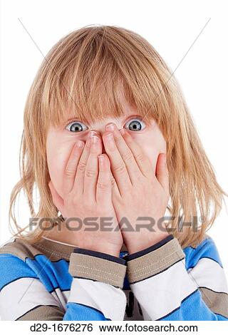 boy with long blond hair suprised, hands on his mouth - isolated on white View Large Photo Image Stock Photograph - boy with long blond hair suprised, hands on his mouth - isolated on white. Fotosearch