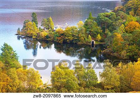 Stock Photography - Brandelhow Point by Brandelhow Bay Derwent Water Lake District National Park Cumbria England United Kingdom Great Britain.. Fotosearch