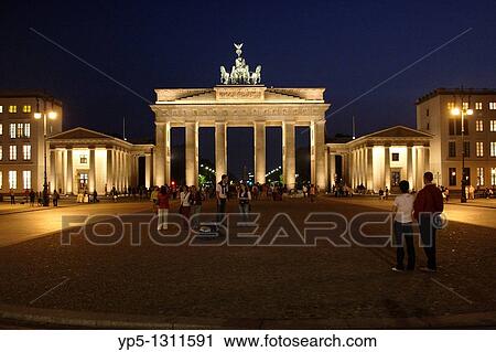 Stock Image - Brandenburg gate at night Berlin. Fotosearch