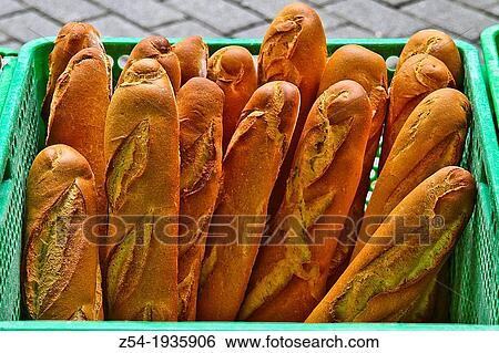 Stock Photograph - Bread on sale at street market, Spain. Fotosearch