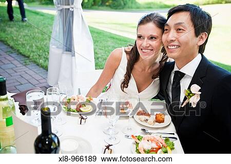 bride and groom smiling wedding reception View Large Photo Image Stock Photo - bride and groom smiling wedding reception. Fotosearch