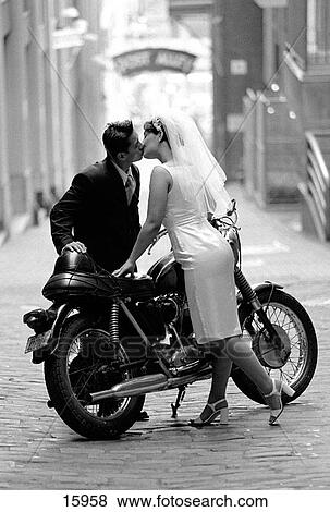 Bride and Groom with Motorcycle View Large Photo Image Stock Photo - Bride and Groom with Motorcycle. Fotosearch