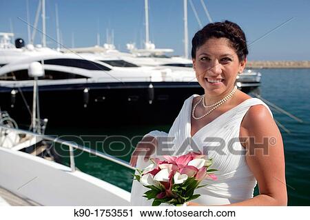 Bride, Dressed up, on the boat, Mallorca, Spain, Europe View Large Photo Image Stock Image - Bride, Dressed up, on the boat, Mallorca, Spain, Europe. Fotosearch