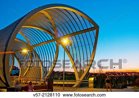 Bridge by Perrault, night view. Madrid Rio, Madrid, Spain. View Large Photo Image Stock Image - Bridge by Perrault, night view. Madrid Rio, Madrid, Spain.. Fotosearch