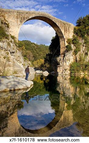 Stock Photo - Bridge over Llierca River - 14th Century -, between Sadernes and Montagut villages, La Garrotxa, Girona, Spain. Fotosearch