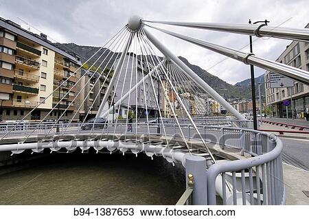 Stock Image - Bridge over the Gran Valira river, Mitjavila avenue, Andorra la Vella, Andorra. Fotosearch