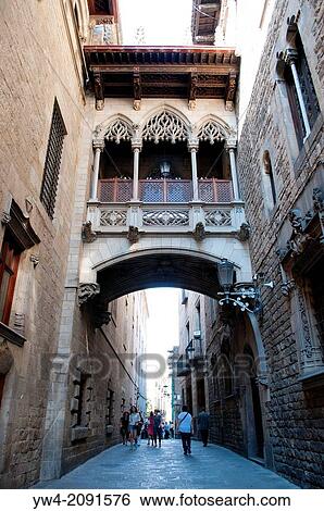 Bridge that crosses Bisbe street, constructed in 1928 by Joan Rubio, Barri Gotic, Barcelona. View Large Photo Image Stock Photograph - Bridge that crosses Bisbe street, constructed in 1928 by Joan Rubio, Barri Gotic, Barcelona.. Fotosearch