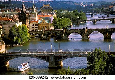 Stock Image - Bridges over Vltava River, Prague. Czech Republic. Fotosearch