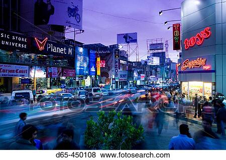 Brigade Road. Main Shopping Street. Evening. Bangalore. Karnataka. India. View Large Photo Image Stock Photo - Brigade Road. Main Shopping Street. Evening. Bangalore. Karnataka. India.. Fotosearch