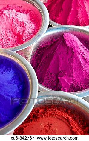 Brightly colored fabric dye at the market in Mysore, India View Large Photo Image Stock Photo - Brightly colored fabric dye at the market in Mysore, India. Fotosearch
