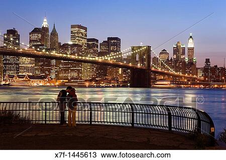 Stock Image - Brooklyn bridge and Downtown New York City, USA. Fotosearch