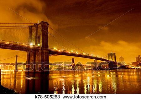 Brooklyn Bridge and Manhattan bridge at night, NY, USA View Large Photo Image Stock Image - Brooklyn Bridge and Manhattan bridge at night, NY, USA. Fotosearch