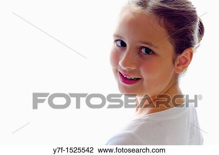 Stock Image - Brown haired girl smiling. Fotosearch