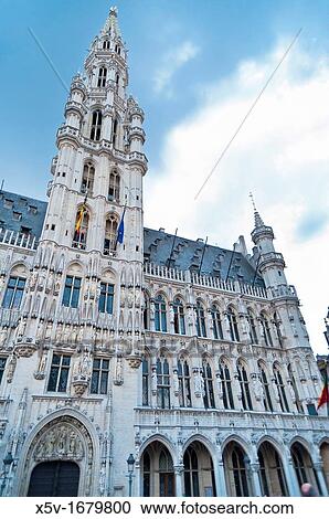 Stock Image - Brussels, Grand Place, City Hall, Brabant, Belgium, Unesco World Heritage Site. Fotosearch
