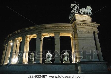 Budapest (Hungary), the monument in the Heroes Square, nighttime View Large Photo Image Stock Photo - Budapest (Hungary), the monument in the Heroes Square, nighttime. Fotosearch