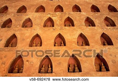 Stock Photo - Buddhas at Wat Si Saket temple, Vientiane. Laos. Fotosearch