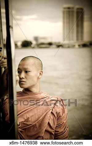 Buddhist monk and Chao Praya river Bangkok, Thailand, Asia View Large Photo Image Stock Photo - Buddhist monk and Chao Praya river Bangkok, Thailand, Asia. Fotosearch