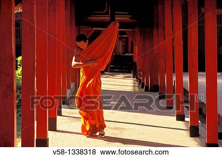 Stock Photo - BUDDHIST MONK, WAT PRHA THON TEMPLE, MAE HONG SON, THAILAND.. Fotosearch