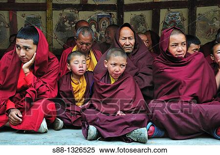 Buddhist monks watching Chaam Musk Dancing at Hemis Gompa. Jammu and Kashmir, India View Large Photo Image Stock Photography - Buddhist monks watching Chaam Musk Dancing at Hemis Gompa. Jammu and Kashmir, India. Fotosearch